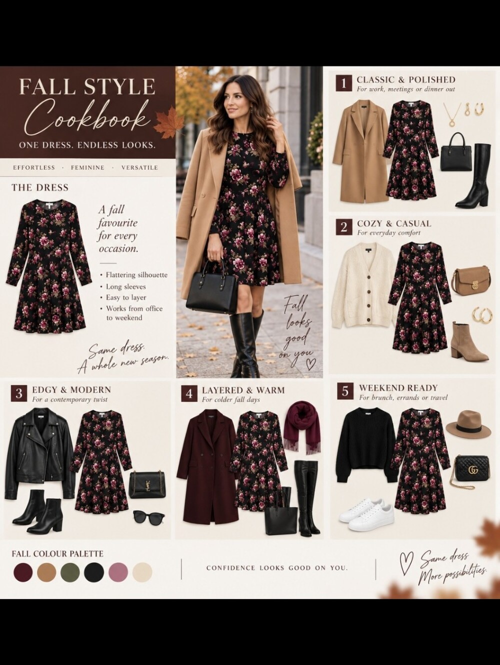 🍁🍂Brooks Brothers Black Floral Long-Sleeve Midi Dress